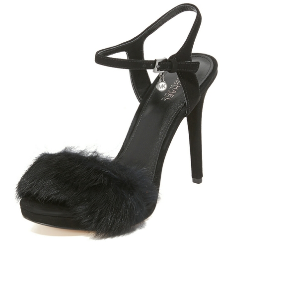🆕 MICHAEL KORS Rabbit Fur Black Heels Open-toe - Picture 4 of 6